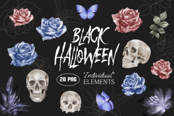Black Halloween Individual Elements: A Darkly Elegant Design Resource