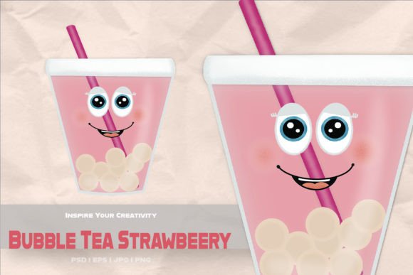 Bubble Tea Strawbeery Cartoon Character: A Versatile Design for Creative Projects