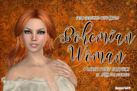 Copper Hair Bohemian Woman Poser Graphic: A Versatile Asset for Creative Projects