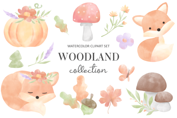 Watercolor Forest Clipart and Papers Set